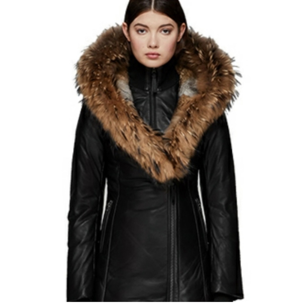 Mackage INGRID Black Leather fur down jacket